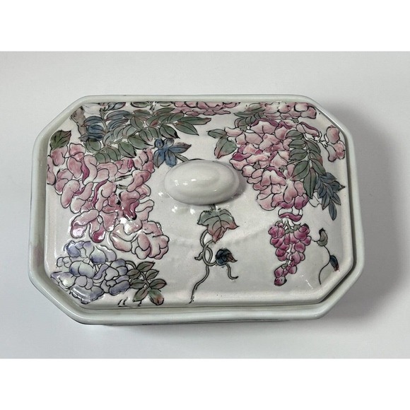 Andrea By Sadek Hand Painted Flowers Porcelain Box With Lid Made In China - Picture 6 of 12